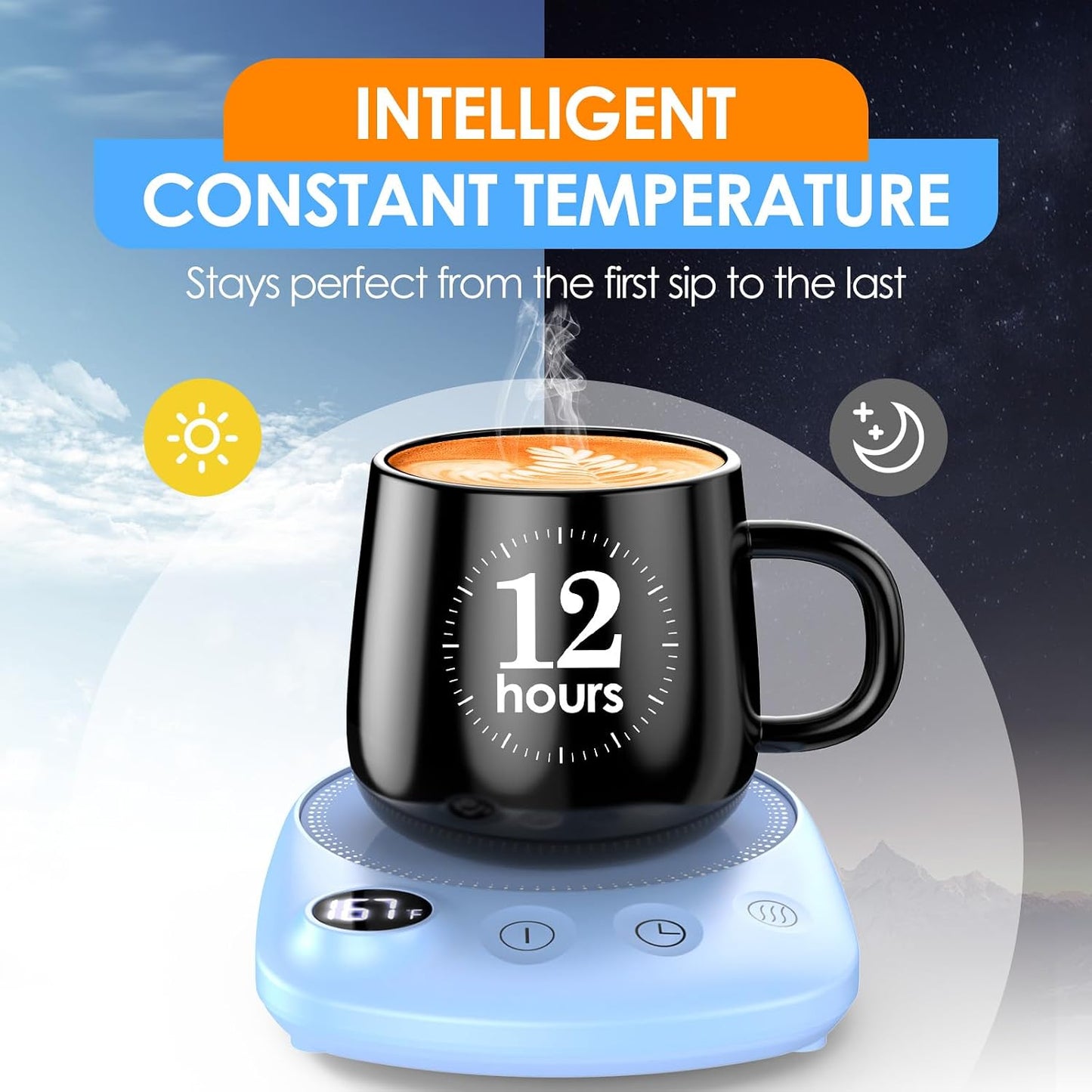 Coffee Mug Warmer - Fastest Heating & Highest Temperature, Coffee Cup Warmer for Desk Auto Shut Off, 4 Temp Settings & 1-12H Timer, Smart Electric Beverage Warmer for Coffee, Tea (Blue)