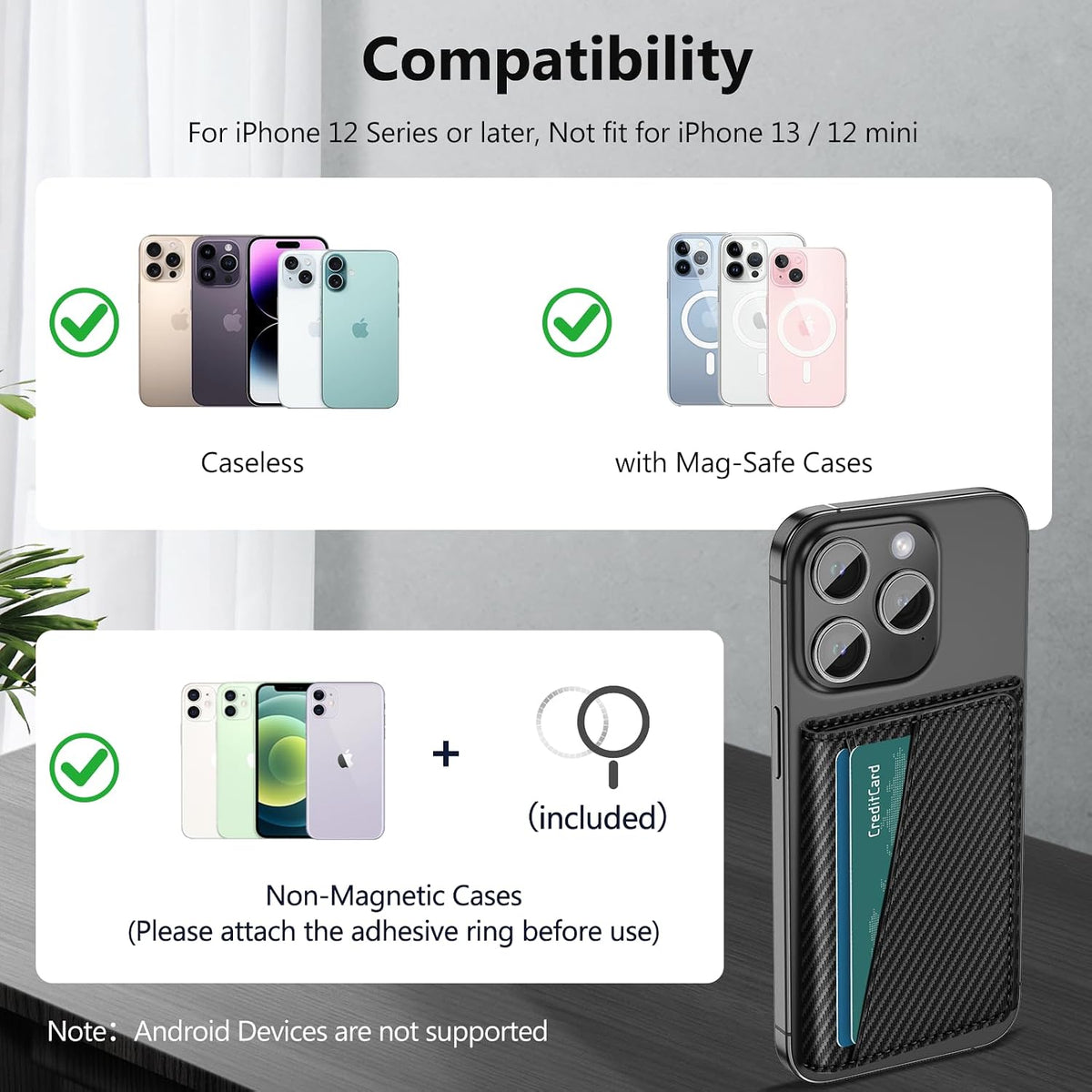 for Magsafe Wallet Work with Apple Find My, Strongest Magnetic Phone Wallet
