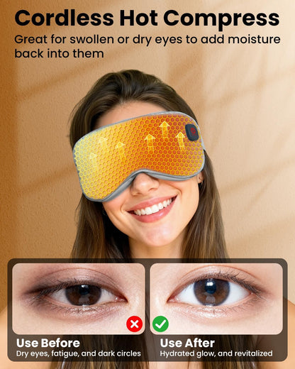 Cordless Heated Eye Mask with 1500mAh Large Battery, 4 Heat Levels & 100% Blackout for Dry Eyes Relief, Fast Heating Eye Heating Pad with 2 Washable Covers for Sleep, Travel, MGD, Blepharitis