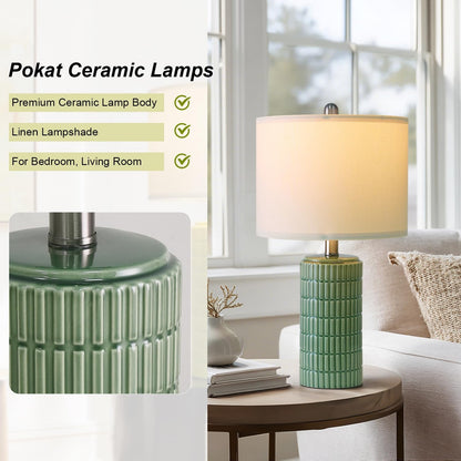 PoKat 20.75" Small Modern Ceramic Table Lamps Set of 2 for Bedroom, White Bedside Lamps for Night Stands, Farmhouse Desk Home Decor Gift Nightstand Table Lamps for Living Room End Table Beige