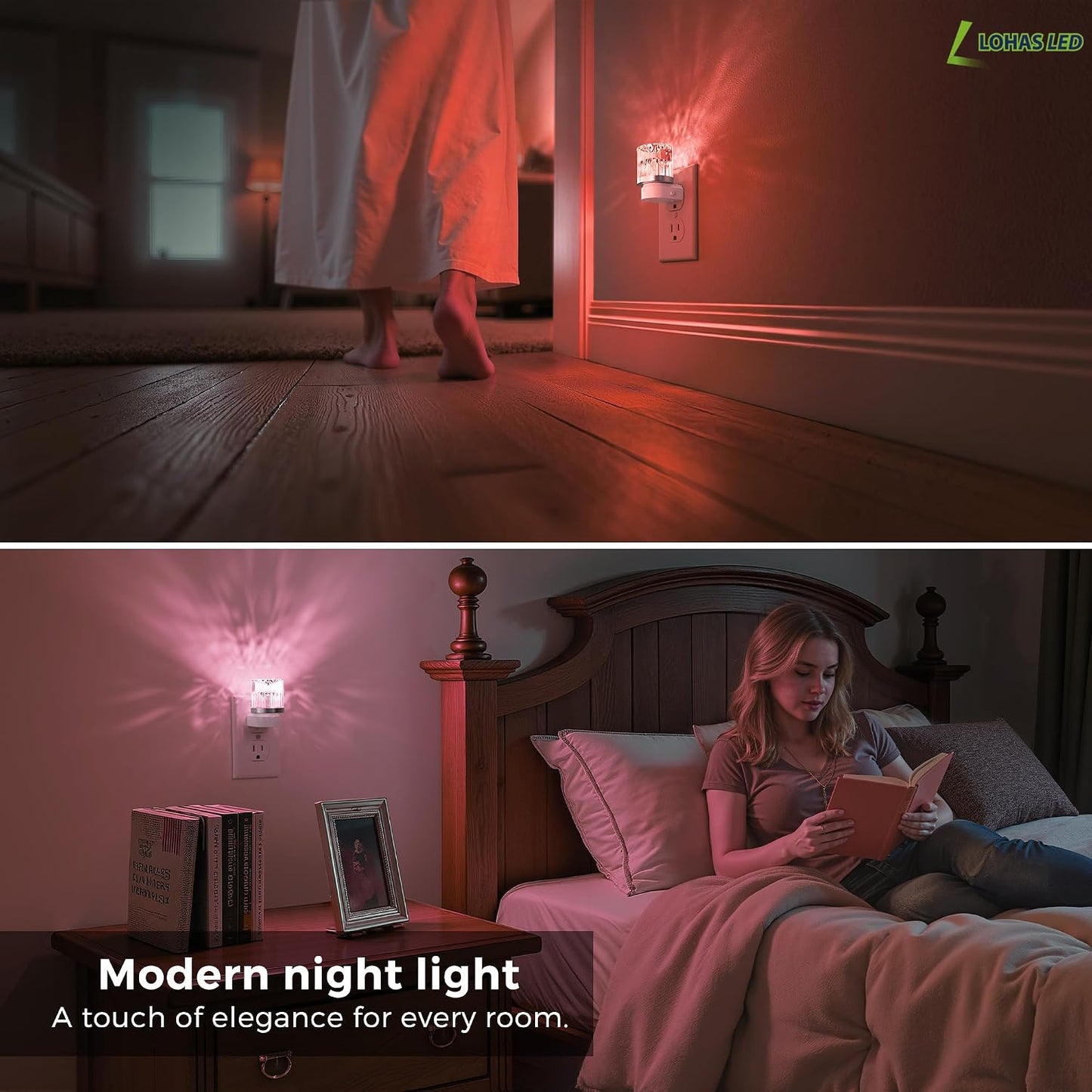 L LOHAS LED Night Light, Dimmable Night Lights Plug into Wall, Automatic Night Lights Plug in with Auto Light Sensor,Adjustable Brightness Amber LED Night Light, for Bedroom Hallway Home Decor