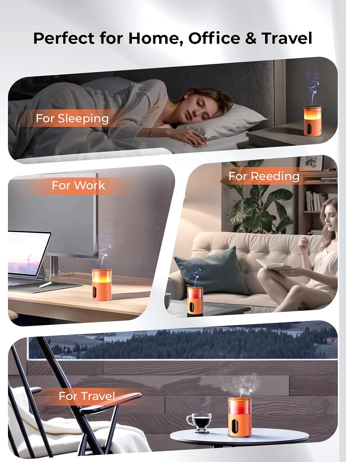 Waterless Essential Oil Diffuser: 𝟗 𝐂𝐨𝐥𝐨𝐫𝐬 𝐋𝐄𝐃 Scent Diffuser for Home&Car&Office - Portable Diffuser with 48H Battery, 4 Timers & 3 Mist Levels, Carbon Black