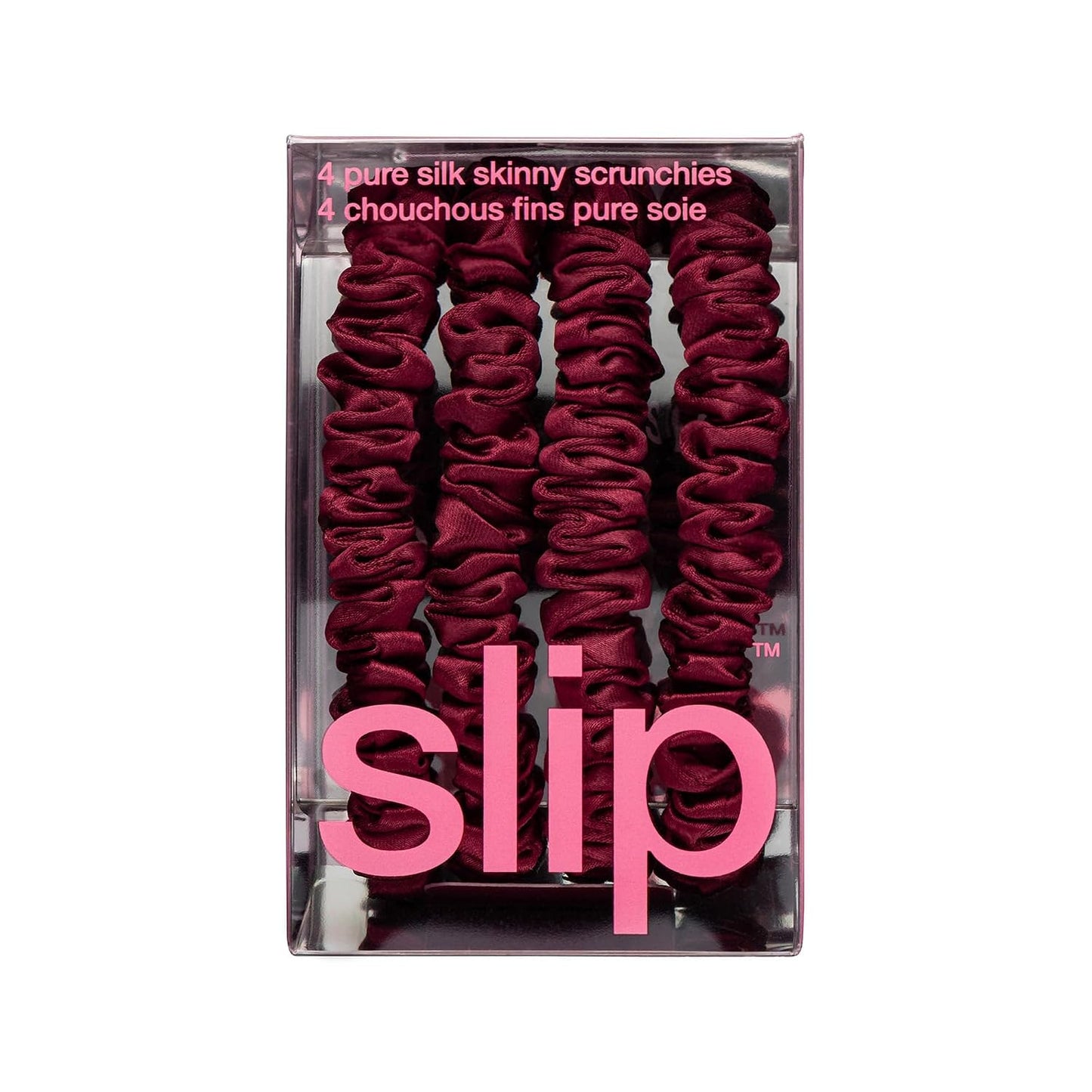 Slip Silk Hair Ties — Skinny Silk Black Scrunchies, No Damage, No Crease, Anti-Breakage |100% Mulberry Silk | All Hair Types | Made with Proprietary Slipsilk™ | Set of 4