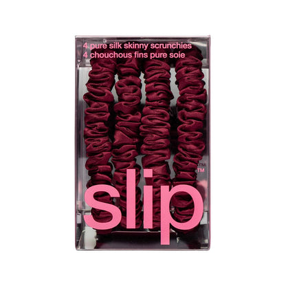 Slip Silk Hair Ties — Skinny Silk Black Scrunchies, No Damage, No Crease, Anti-Breakage |100% Mulberry Silk | All Hair Types | Made with Proprietary Slipsilk™ | Set of 4