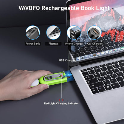 VAVOFO USB Rechargeable Book Light, Blue Light Blocking, Amber Clip-On Bookmark Shaped Reading Light, Eye Care 6 LEDs With 9 Lighting Modes for Bookworms (Grey)