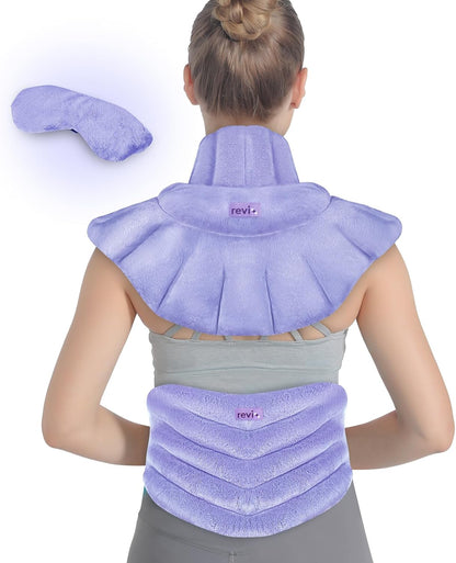 REVIX Microwave Heating Pad for Neck and Shoulders Lower Back, Warm Compress Heated Back Wrap with Weighted Plush, Hot Eye Mask, Set of 3