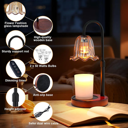 Candle Warmer Lamp Electric Timer: Dimmable Candles Warming Lamps - Height Adjustable Burner Jar - No Flame Scented Melts Wax - All Candle Jars Home Decor Table Light