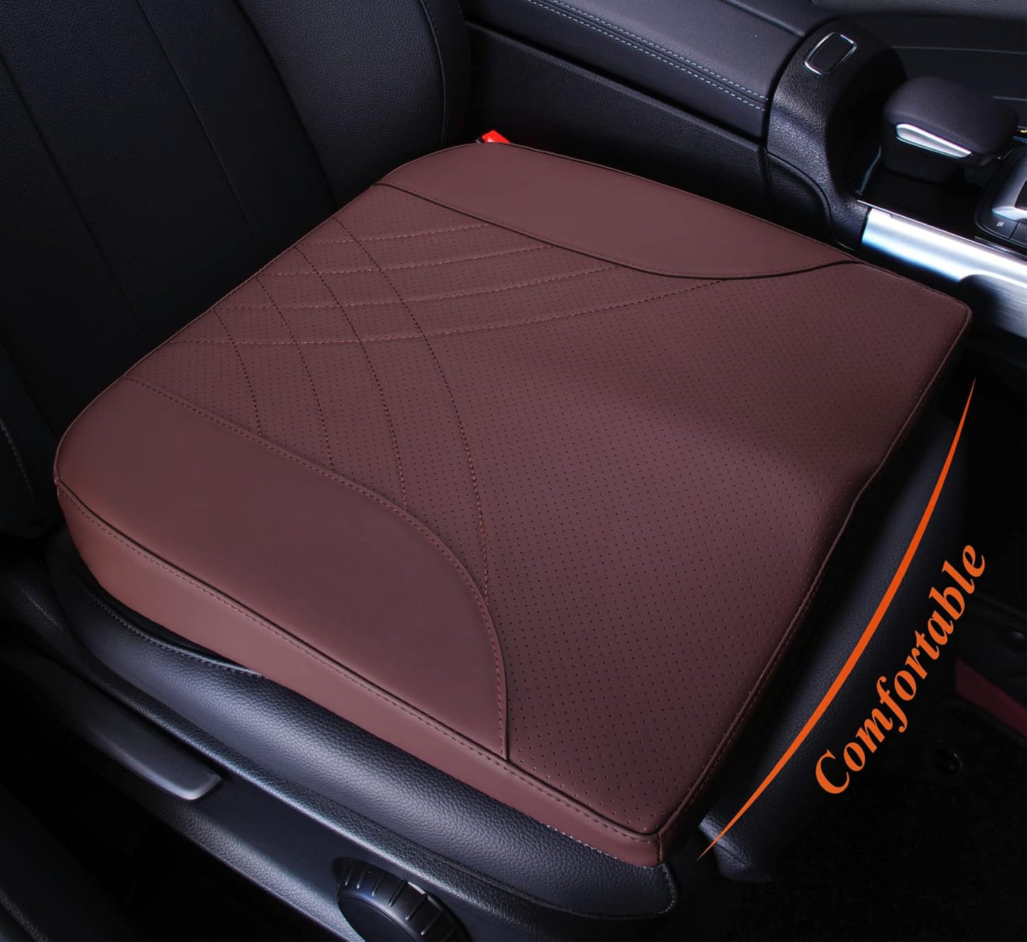 kingphenix Premium Car Seat Cushion, Memory Foam Driver Seat Cushion to Improve Driving View- Coccyx & Lower Back Pain Relief - Seat Cushion for Car, Truck, Office Chair (Leather Black)