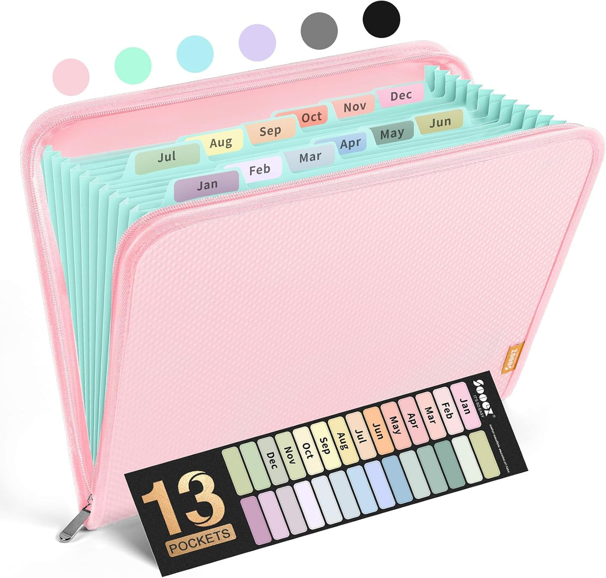 Sooez 13 Pocket Accordion File Organizer, Zipper Expanding File Folder A4