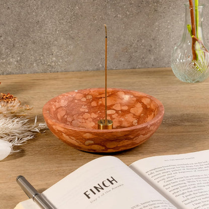 Koville Natural Marble Incense Holder, Incense Holder for Sticks with 9 Holes, Handmade Incense Burner Ash Catcher for Meditation Yoga SPA, Balsam Fir/Palo Santo/Sage/Cone (White)