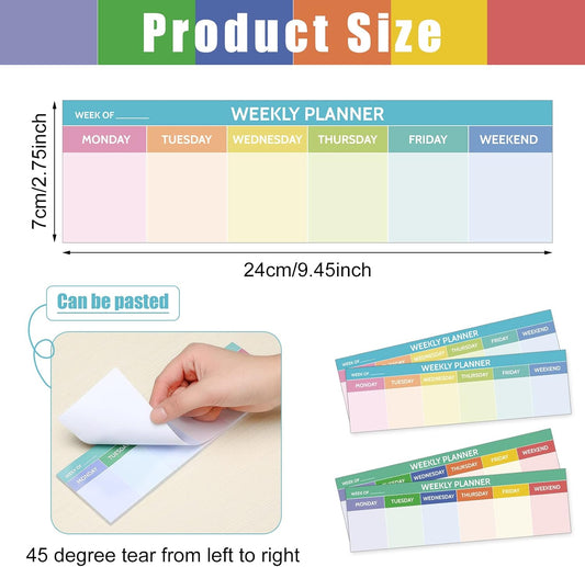 200 Sheets Horizontal Weekly Planner Sticky Notepad 2.8 x 9.5 Inch Adhesive Weekly Schedule Pad to Do List Notepad Weekly Calendar Pad for Planner Reminder Studying Office School Supplies (Colorful)