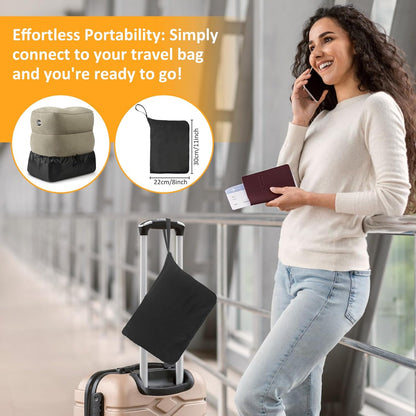 Inflatable Foot Rest Pillow for Travel - Adjustable Height Flight Foot Rest with Eye Mask and Earplugs for Kids & Adults on Airplane, Car, Train, Office, and Home (Gray, 2 PCS)