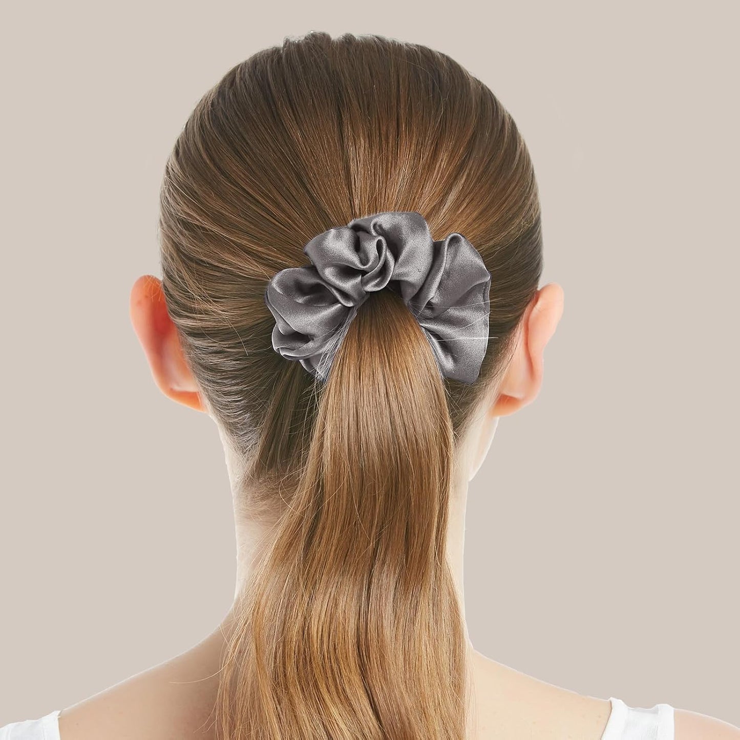 LILYSILK Silk Hair Scrunchies / Ties for Frizz & Breakage Prevention, 100% Mulberry, No Damage, Elastic ponytail Holders, 1Pc, Coffee - Colors B