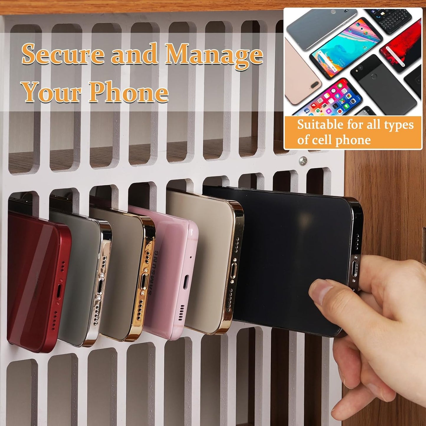 36 Slots Cell Phone Holder Classroom, Wooden Phone Lock Box