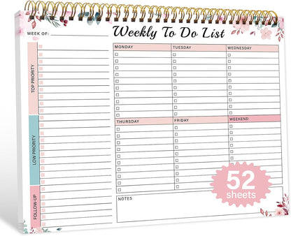 Weekly To Do List Notepad with 52 Undated Sheets（8.5"×11"）- Weekly Desk Planner Pad with Spiral Binding for Women & Man, Office, School and Home Personal Organizer