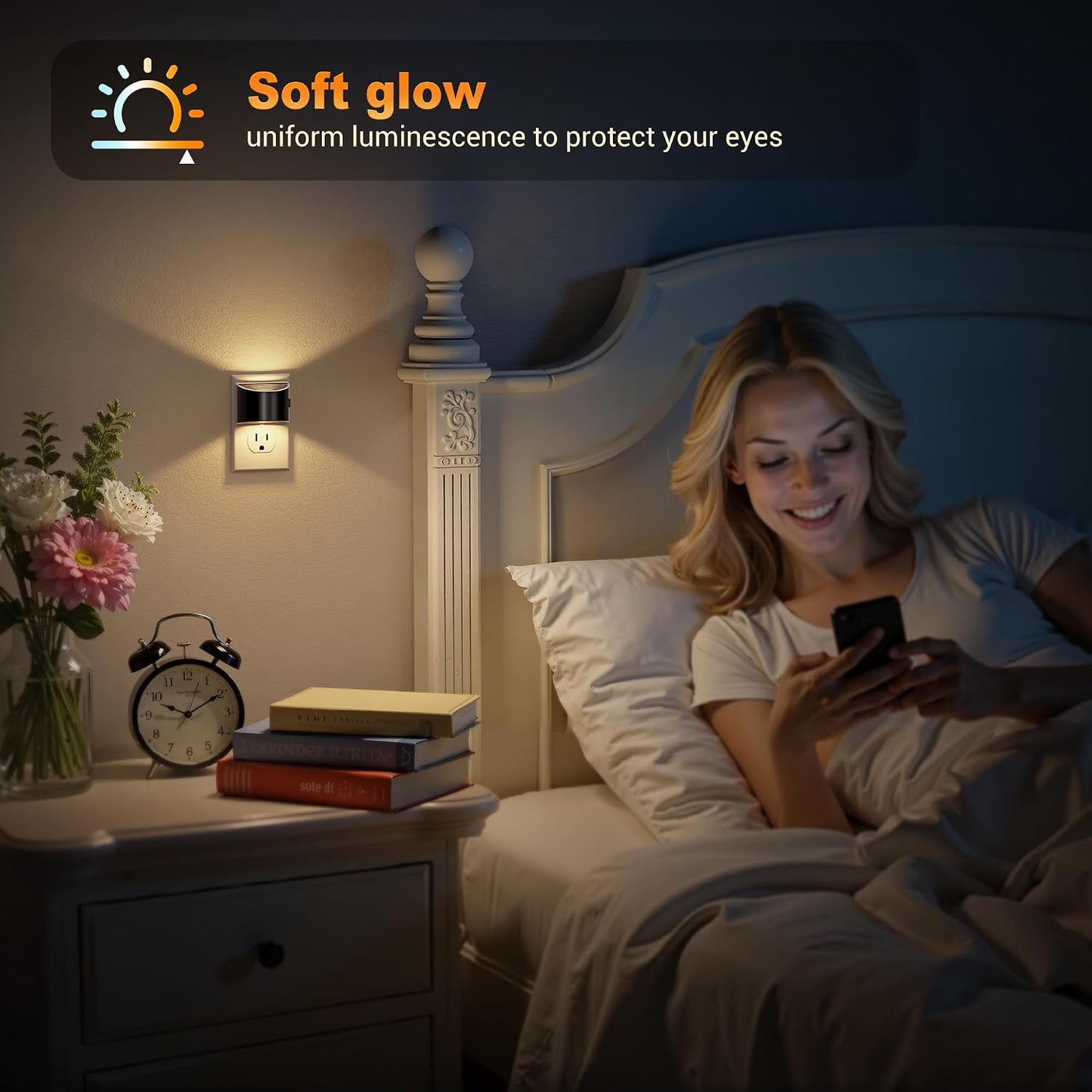 JandCase Night Light, Modern Night Lights Plug into Wall,2 Pack Dusk to Dawn Sensor Nightlight, Amber Brightness Adjustable Nightlight for Kids Bathroom Hallway Kitchen Bedroom Decor