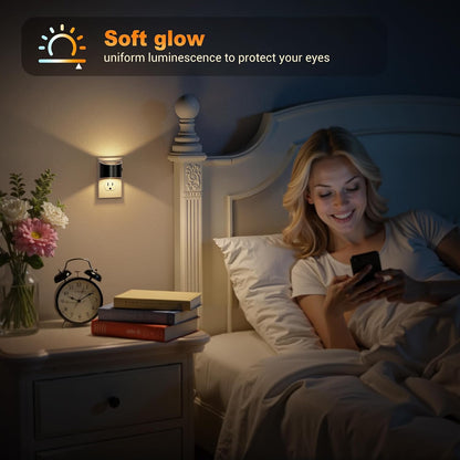 JandCase Night Light, Modern Night Lights Plug into Wall,2 Pack Dusk to Dawn Sensor Nightlight, Amber Brightness Adjustable Nightlight for Kids Bathroom Hallway Kitchen Bedroom Decor