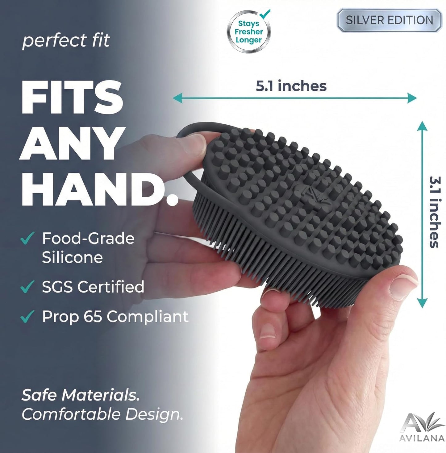 Avilana Premium Silicone Body Scrubber - Trusted Since 2017 - SGS Certified Food Grade Dual Sided Bath Brush, Quick-Dry Exfoliating Loofah Alternative, Massage Brush Sensitive Skin Women Men