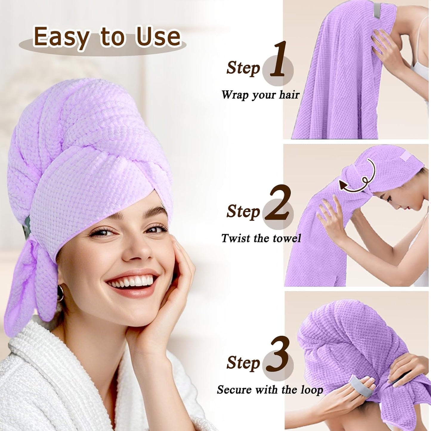 Large Hair Towel Wrap for Women, Quick-Dry Turban, Ultra Absorbent & Anti-Frizz, Ideal for Long, Thick & Curly Hair, Soft Lightweight Microfiber Drying Towel (24x42, Blue)