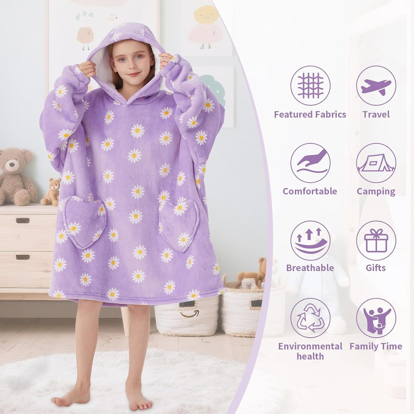 Fiosnow Glow in the Dark Unicorn Blanket Hoodies for Kids 6-13YR Oversize Wearable Blanket Hoodies for Boys Girls Teens
