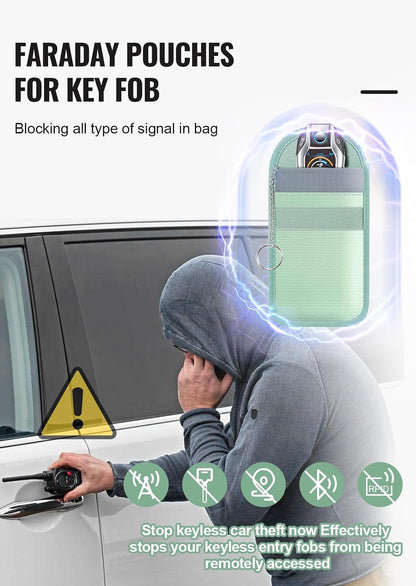 Faraday Pouch for Car Keys, Faraday Bag, Car RFID Signal Blocking Holder, Key Fob Protector, Key fob cage Block Signal Anti-Theft Fob Case (2 Pack)