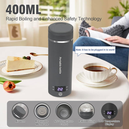Travel Electric Kettle Portable Mini Kettle,Small Hot Water Boiler with 4 Temperature Settings,304 Stainless Steel,Fast Boiling Water with Auto Shut-Off and Boil Dry Protection,400ml (Beige, 400ML)