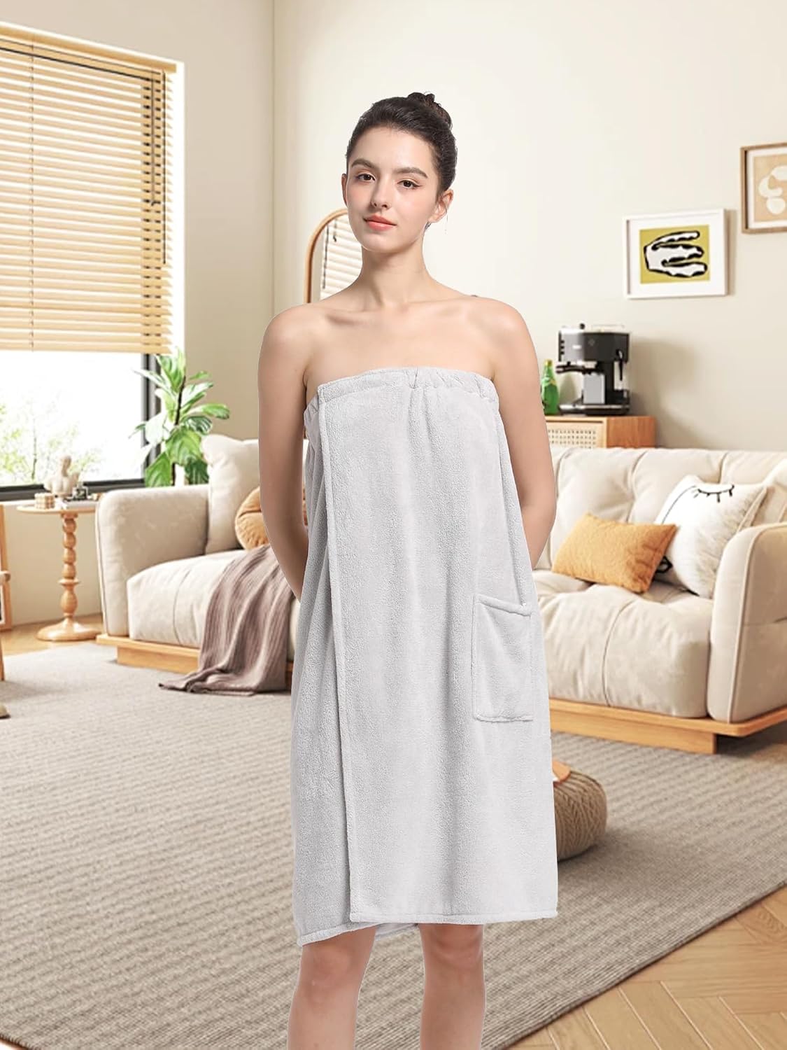 Women'S Soft Wrap Towel Full Length，Bath Robe After Shower Female Plush Long，Spa Bathrobes Lightweight With Pockets