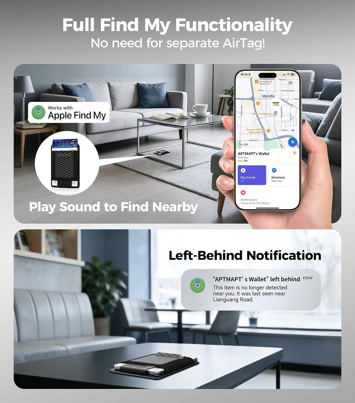for MagSafe Wallet Works with Apple Find My, 5-Card RFID Holder with Pop-Up Strap, Strong Magnetic Wallet for iPhone 17/16/15/14/13/12 Pro Max Air Plus, Wireless Charging, Black