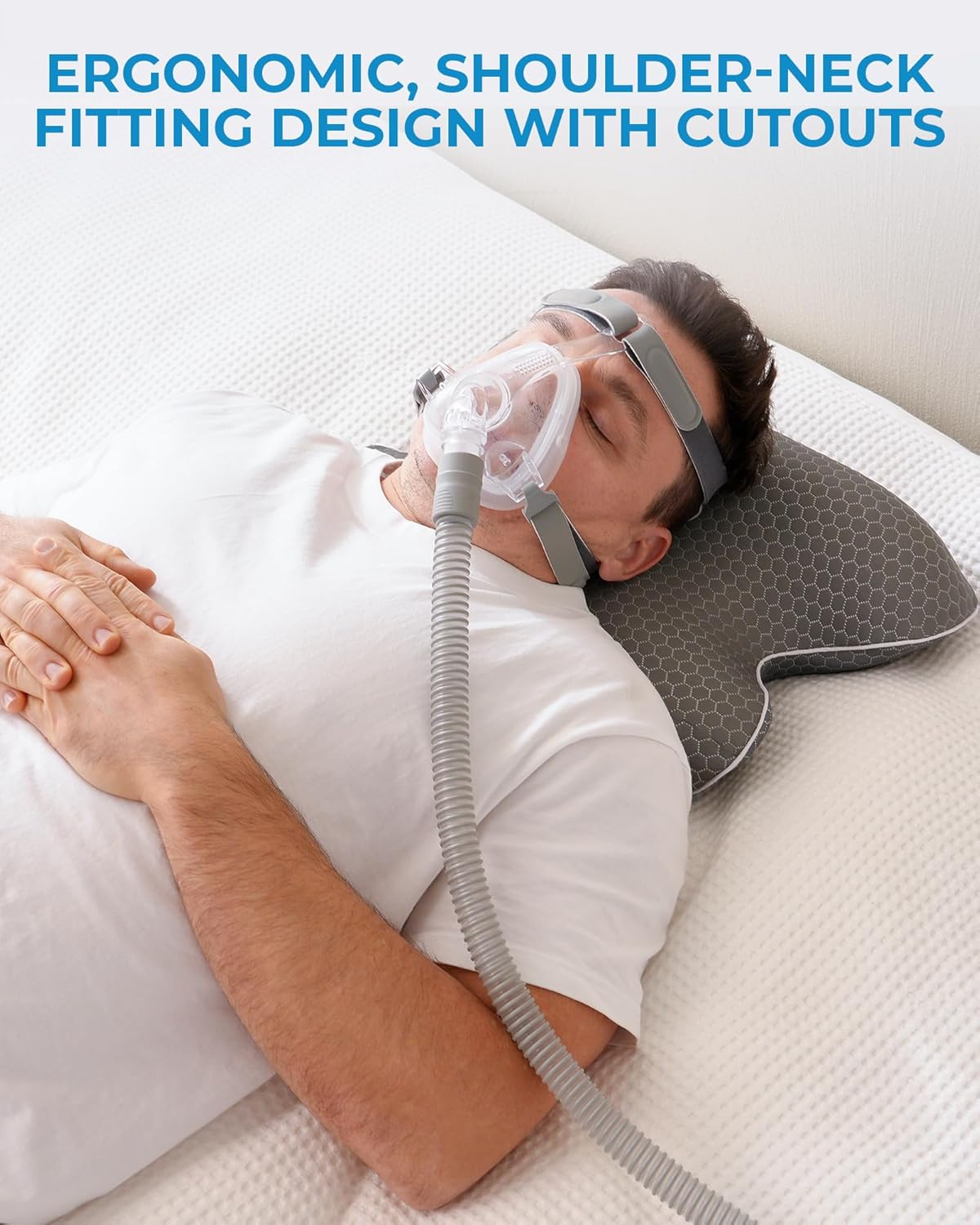 Elviros CPAP Pillow for Sleeping, HSA/FSA Ergonomic Adjustable Height Neck Support Memory Foam Bed Pillow for CPAP Users with Sleep Apnea, Suitable for Side and Back Sleepers