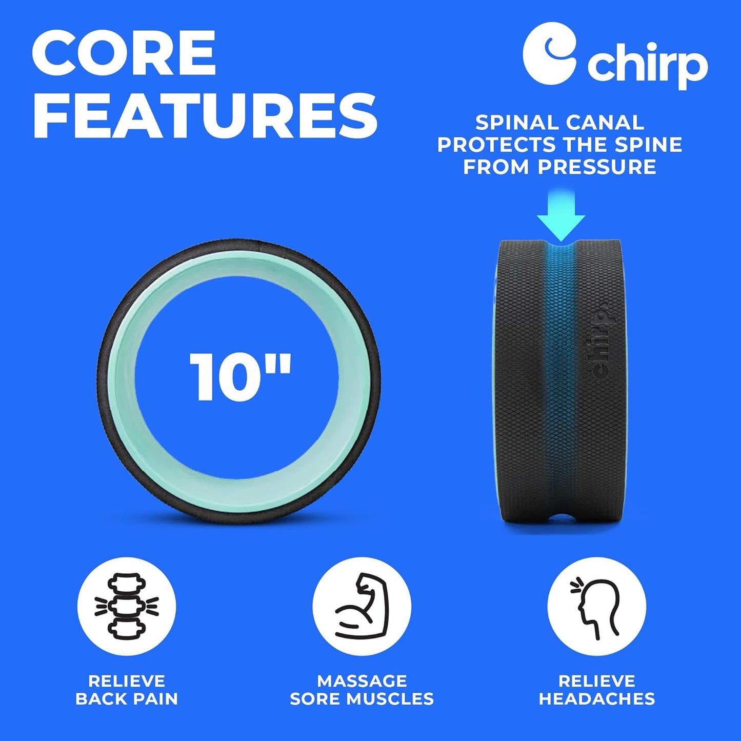 Chirp Wheel Foam Roller - Targeted Back & Neck Pain Relief, Muscle Massage, Trigger Point Therapy, High-Density Foam Tool for Physical Therapy, Stretching & Exercise, 500lbs Capacity, 12-Inch Mint