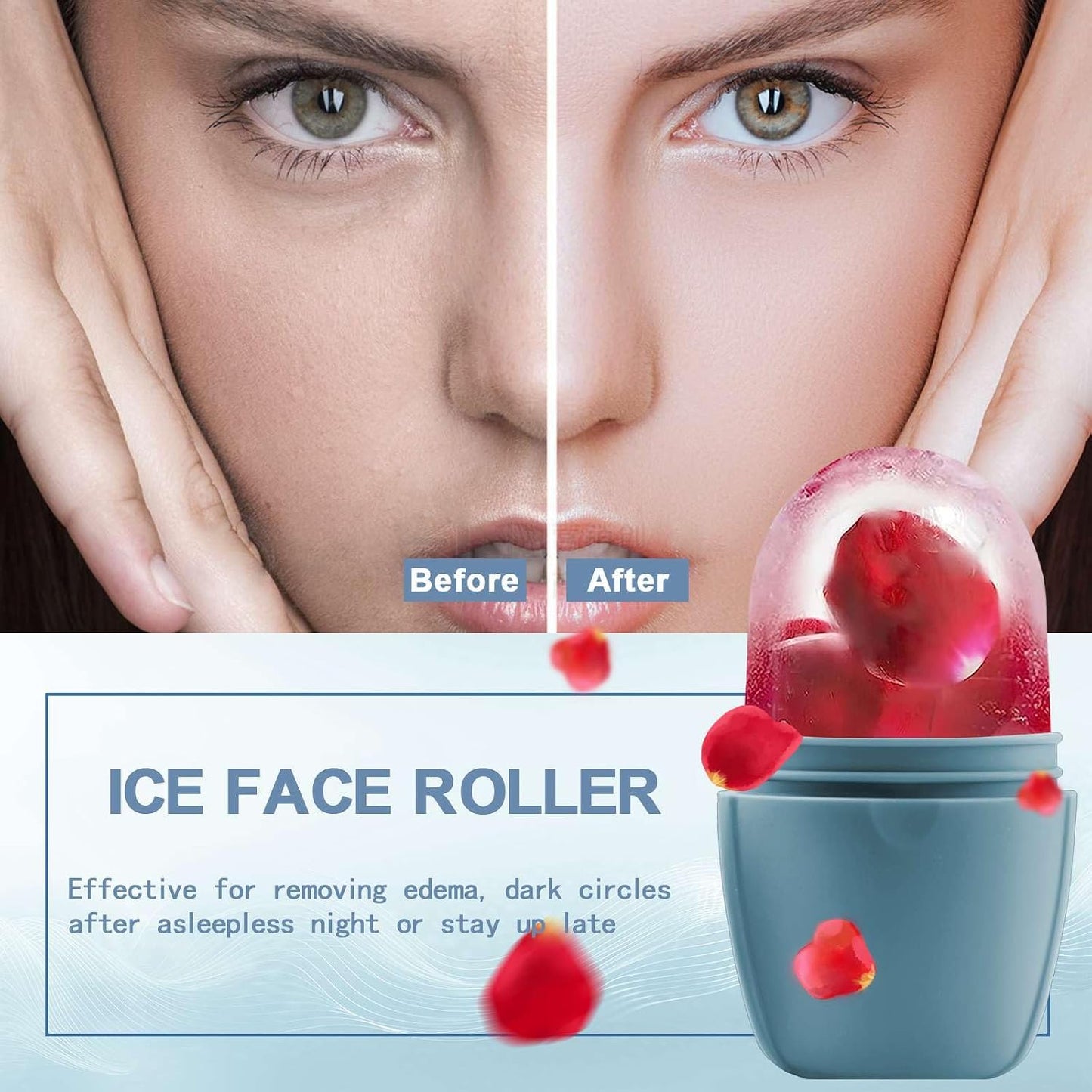 XHJRI Ice Cube Roller Massager for Face, Eyes and Neck Naturally Conditioning and Skin Care,De-Puff Eye Bags,Reduce Migraine Pain,Reusable Massage Silicone Ice Mold (Pink)
