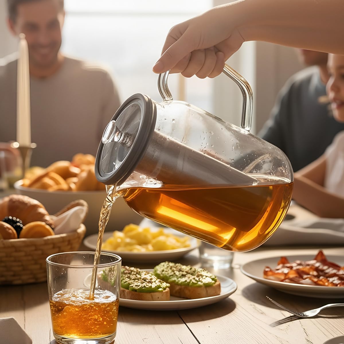 Aquach 68oz Glass Teapot Stovetop Safe with Loose Leaf Tea Steeper | Dishwasher Safe, Borosilicate Glass, Plastic-free, 68oz Family Capacity, Easy-clean Opening, Refrigerator Friendly