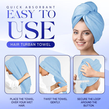 Lili&James 100% Cotton Hair Towel Wrap for Women & Kids – 420 GSM Quick Dry Hair Turban with Double Button Loop, Anti Frizz Non Microfiber Hair Drying Towel for Curly, Long & Thick Hair (Lilac)