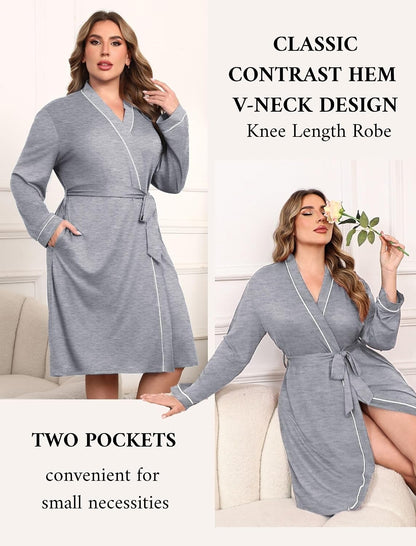 Ekouaer Plus Size Robes for Women Soft Bathrobe V Neck Soft Maternity Robe
