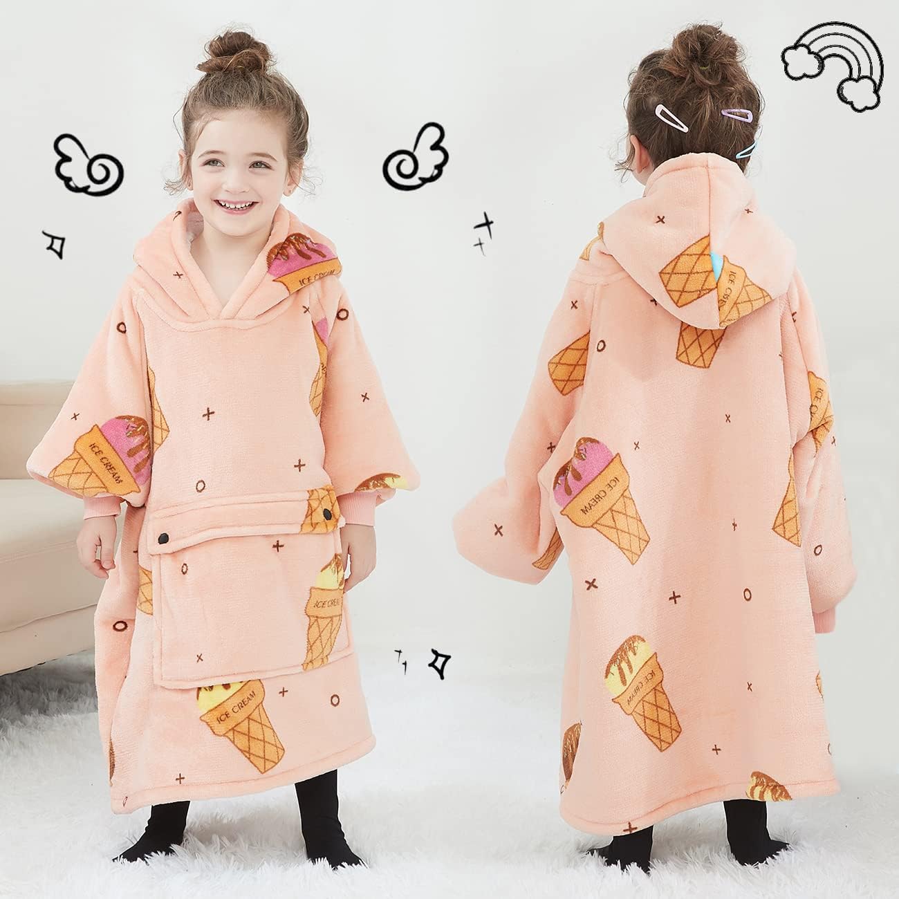 KFUBUO Wearable Blanket Hoodie for Adults Sherpa All Patterns Cat Oversized Sweatshirt Blanket with Pockets for Women