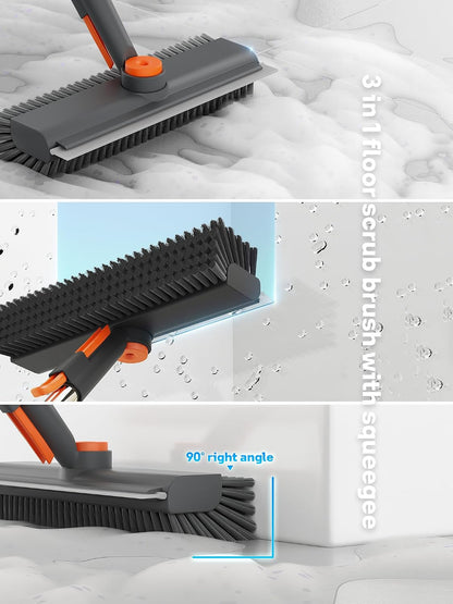 3 in 1 Floor Scrub Brush with Long Handle, Multi-Angle Swivel Head