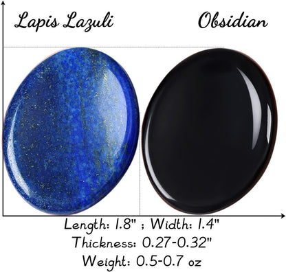 2PCS Worry Stone for Anxiety Tigers Eye Amethyst Healing Crystals Hand Thumb Stones Pocket Gemstones Meditation Accessories Oval Crystal Natural Relax Palm Stone Anxiety Relief Items Stocking Stuffers