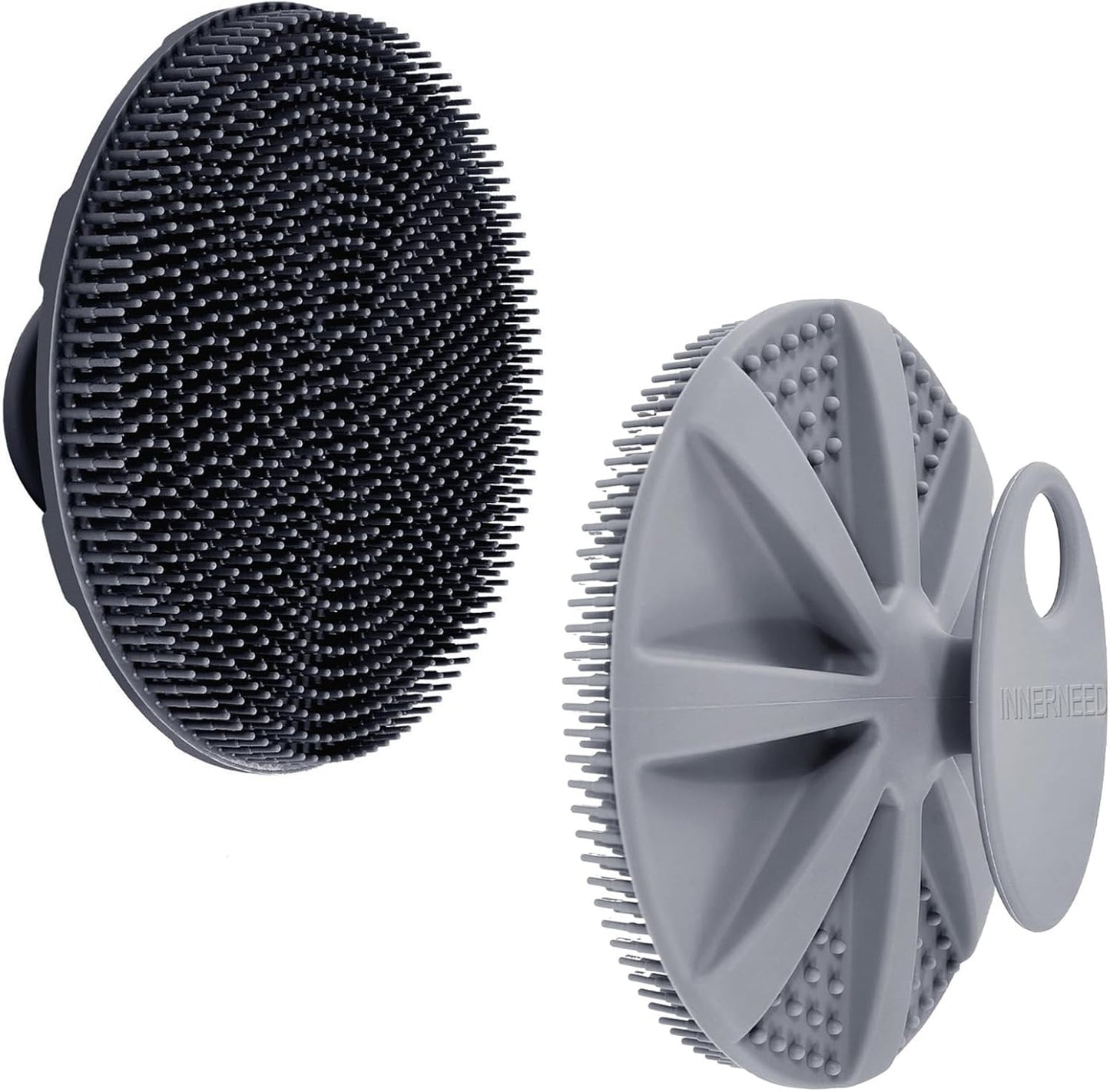INNERNEED Food-Grade Soft Silicone Body Scrubber Shower Brush Handheld Cleansing Skin Brush, Gentle Exfoliating and Lather Well (Dark Green)