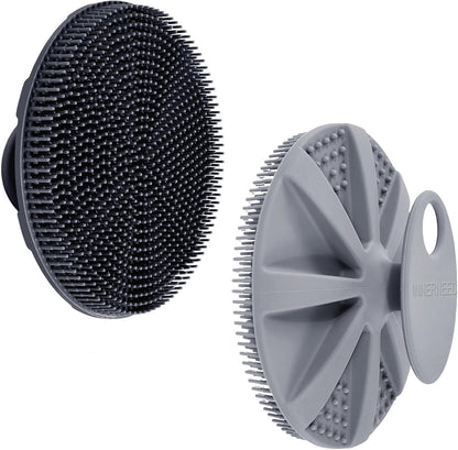 INNERNEED Food-Grade Soft Silicone Body Scrubber Shower Brush Handheld Cleansing Skin Brush, Gentle Exfoliating and Lather Well (Dark Green)