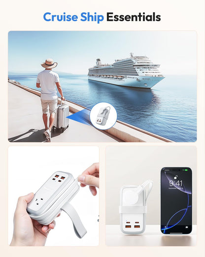 NTONPOWER GAN Ultra 65W USB Charging Station, 7 in 1 Travel Power Strip with 3 Outlets 4 USB (2 USB C), Extension Cord 4ft, Travel Essentials, Cruise Power Strip Compatible with MacBook, iPhone, White