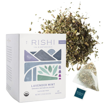 Rishi Tea Lavender Mint Organic Herbal Sachet Tea Bags, Caffeine Free, 15ct