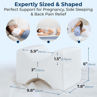 5 STARS UNITED Knee Pillow for Side Sleepers - Hip Pain Relief, Memory Foam Leg Cushion for Side Sleeping - Between Legs Pillow for Sciatica & Lower Back Pain, White