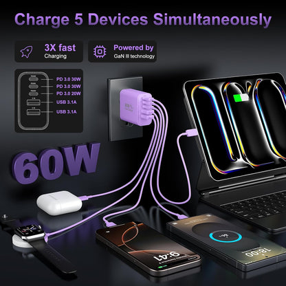 USB C Charger Block Fast Charging, 60W Phone Charger USBC Wall Plug Adapter