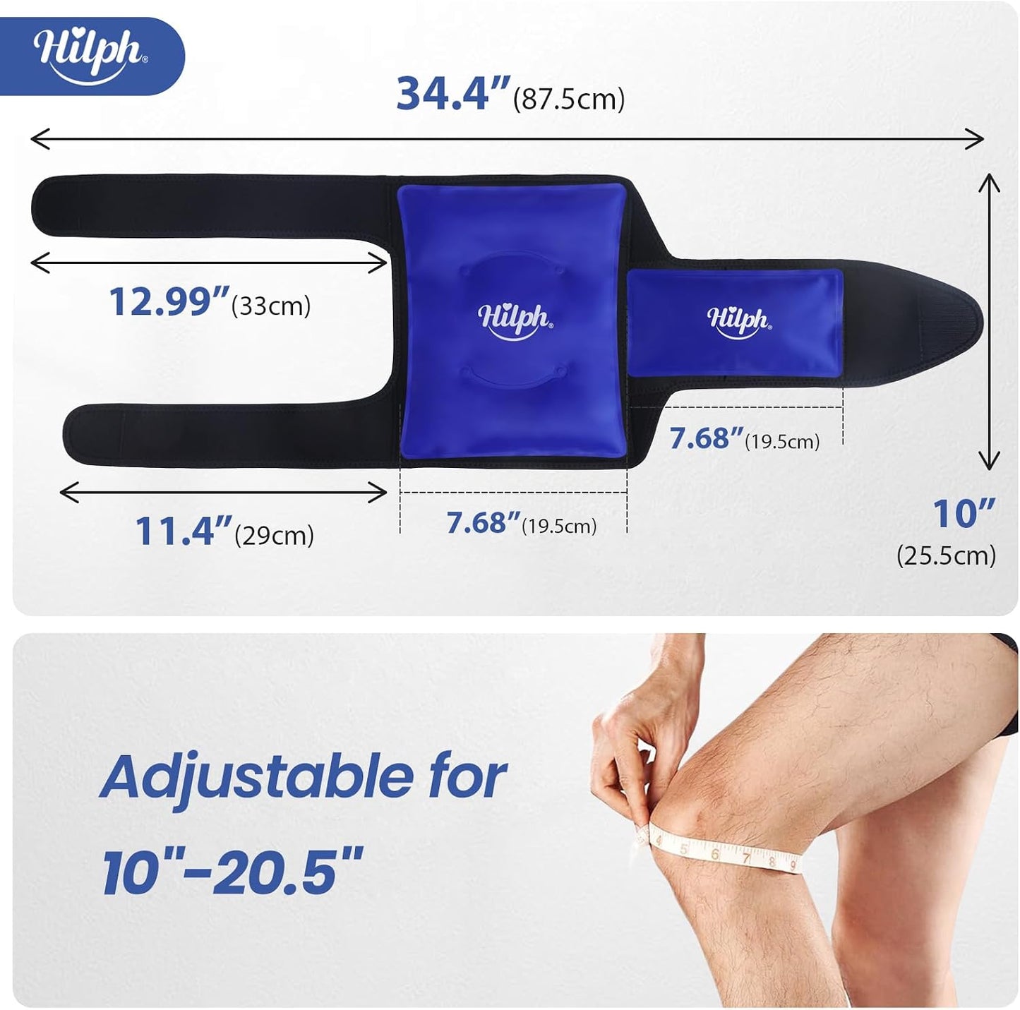 Hilph Large Hot & Cold Therapy Knee Ice Wrap with Dual Gel Packs & Adjustable Brace for Full Knee Coverage, Pain Relief for Replacement Surgery, Arthritis, ACL, Meniscus Tear, Women, Men Black