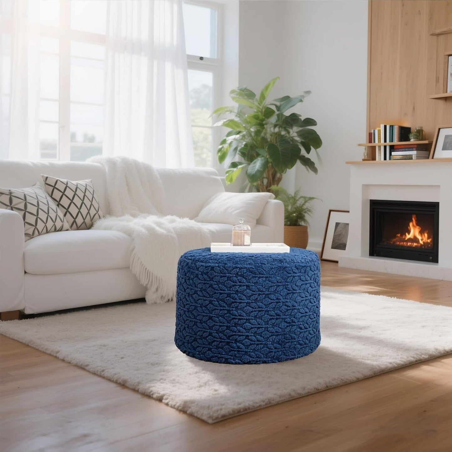 Round Pouf Ottoman 20 x 20 x 14 Inches Boho Poof Home Decor Floor Pouffe Ottoman Foot Rest for Couch Sofa Bean Bag Chairs Living Room Bedroom (Green)