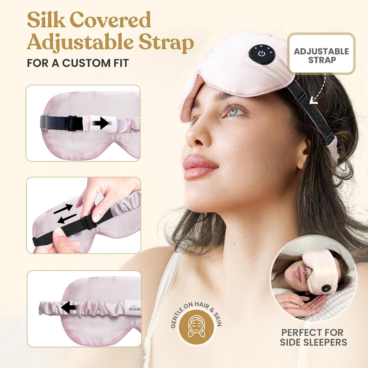 Silk Cordless Heated Eye Mask for Dry Eyes - Heating Warm Electric Mask Hot Moist Compress Heating Pad, Blepharitis, Chalazion, Stye - USB Rechargeable Sleep Mask - Pink