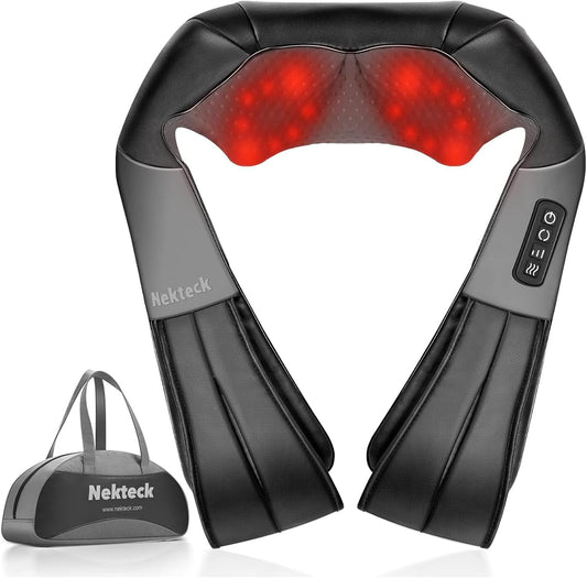 Nekteck Heated Shiatsu Neck Massager with Bag for Pain Relief, NOT Cordless