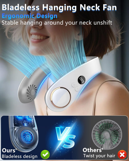 Neck Fan Air Conditioner,Neck Fans that Blow Cold Air,[3-19.5 Hours] Long Battery Life Neck Coolers for Extremely Hot Weather Flashes,Fanless Handsfree Hangs Fan Around Neck Headband Devices Green