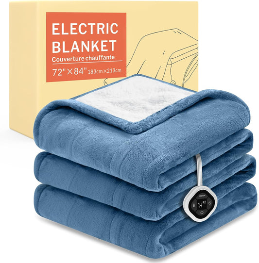 HOMLYNS LuxeHeat Heated Blanket Electric Blanket, Soft Flannel Sherpa Heated Throw, Heating Blanket with 5 Heat Settings, 3 hrs Timer Auto Shut Off (50x60 inches, Purple), Only for 120V Voltage Use