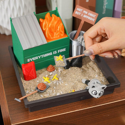 Tian Zhun Dumpster Fire Zen Garden for Desk Mini Zen Garden Gag Gifts Funny Sand Tray Therapy Kit White Elephant Gifts Sand Included